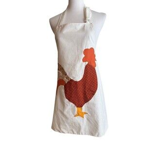 Vintage 1970s Rooster Applique Apron Farmhouse Chicken Country Thanksgiving Fall